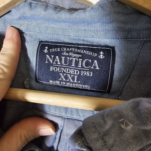 Nautica Mens Anchor Nautical Button Up Light Blue Long Sleeve Preppy XXL - Picture 3 of 7